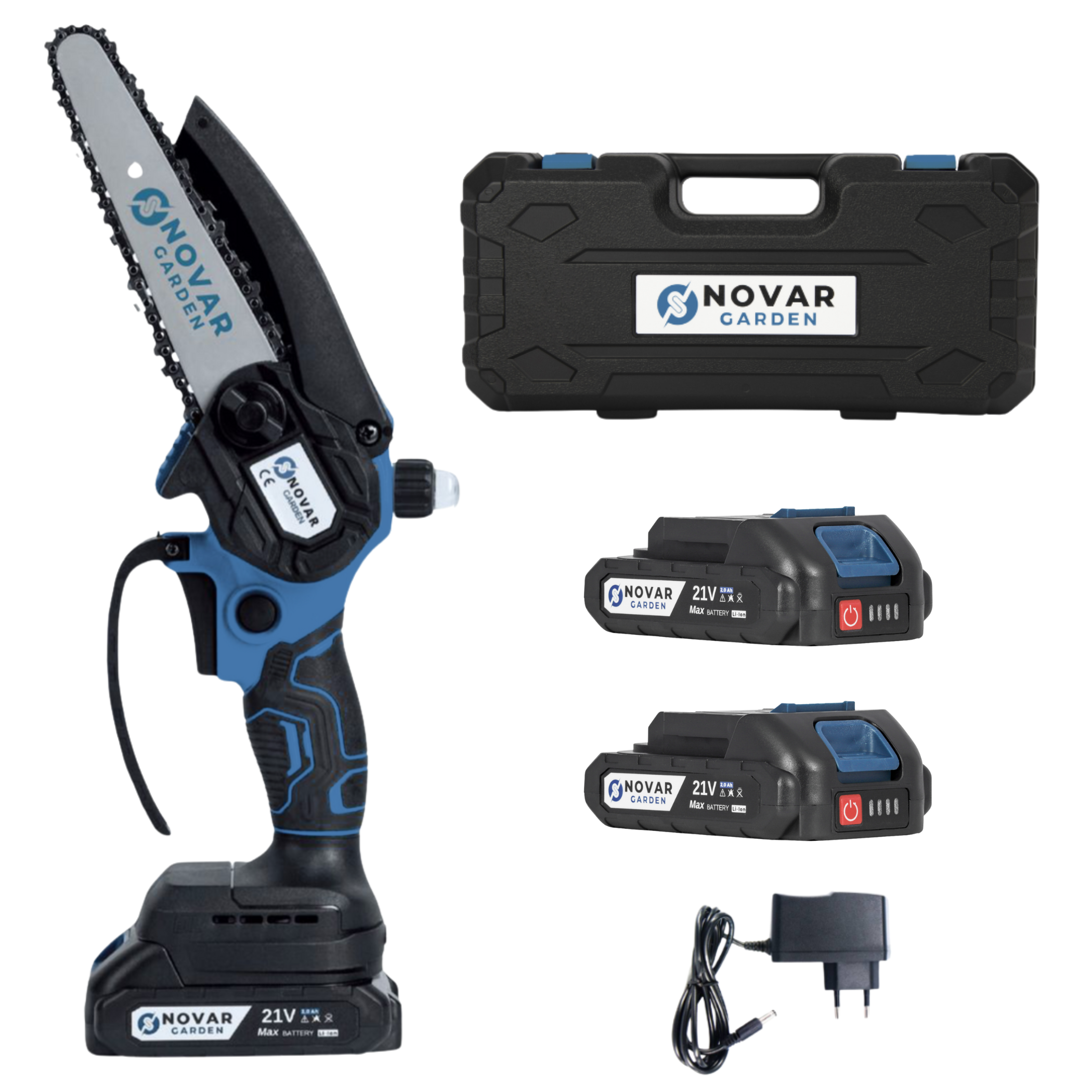NovarGarden NG2 mini kettingzaag – licht, krachtig en perfect voor snoeiwerk.