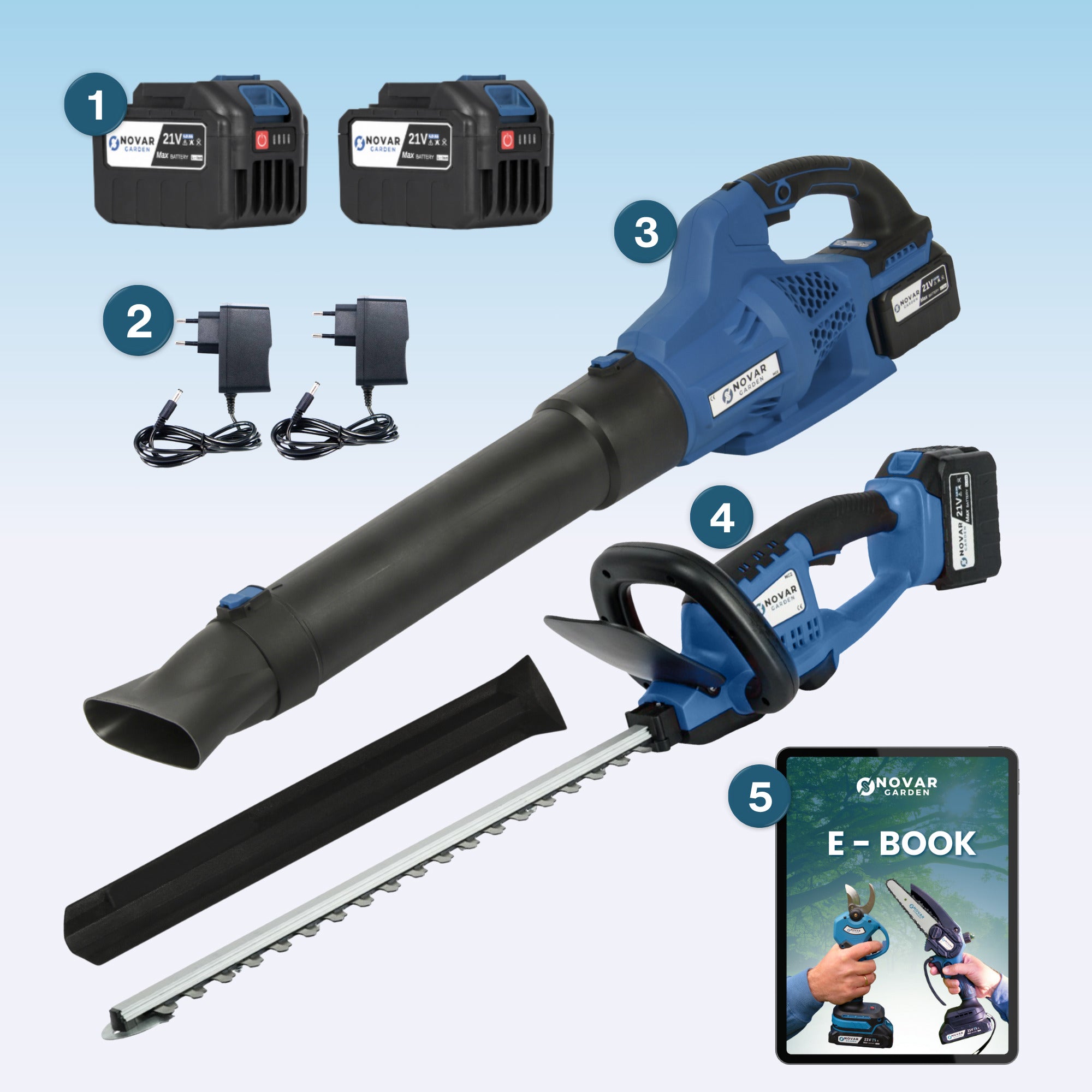 Ensemble d'élagage et de soufflage-Avec chargeurs et 2 batteries (4, 0 Ah)