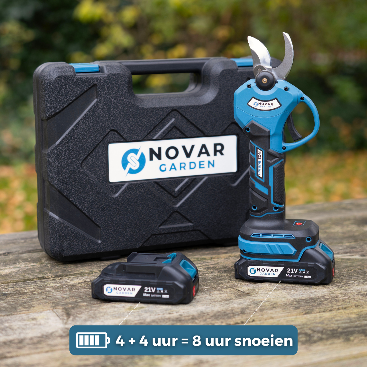 NovarGarden® Akku Gartenschere NG1 – Inkl. Koffer und 2 Akkus (2,0 Ah)