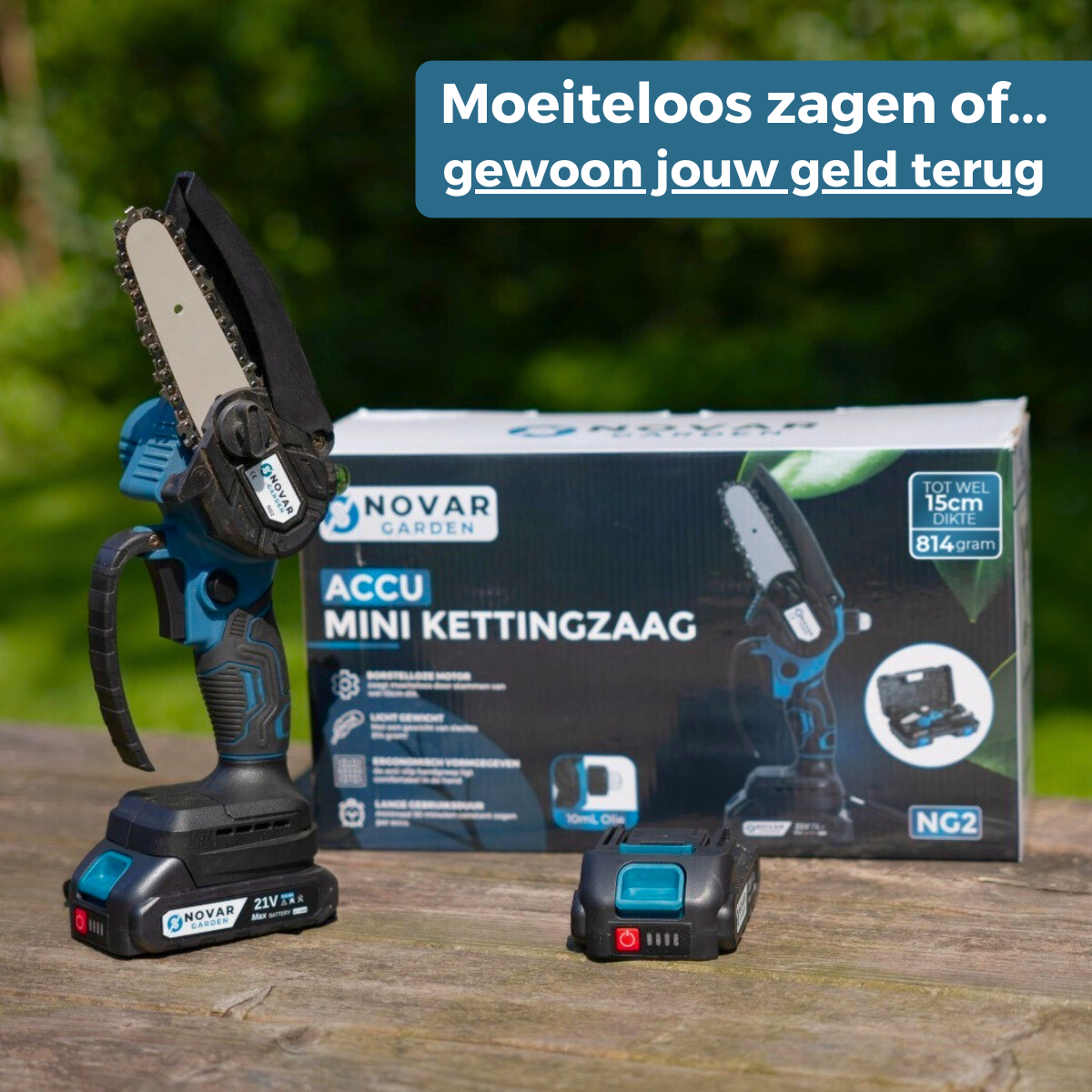 NovarGarden® Mini-Kettensäge NG2 - Inkl. Koffer Und 2 Akkus (2,0 Ah)