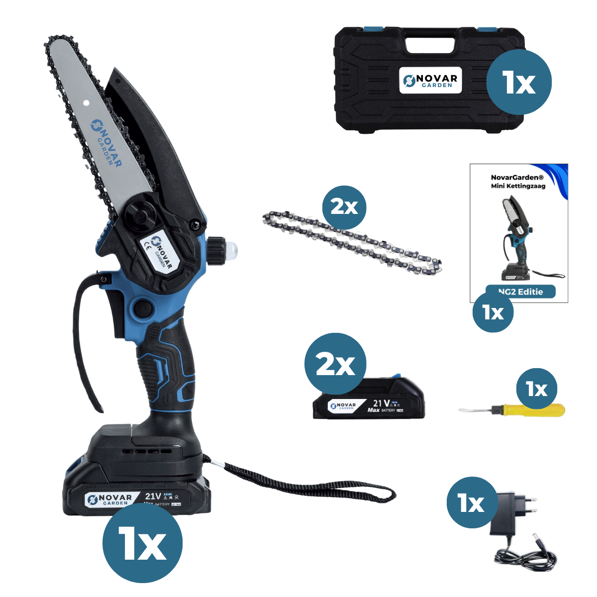 Mini Tronçonneuse NovarGarden® NG2 - Avec Mallette Et 2 Batteries (2.0Ah)