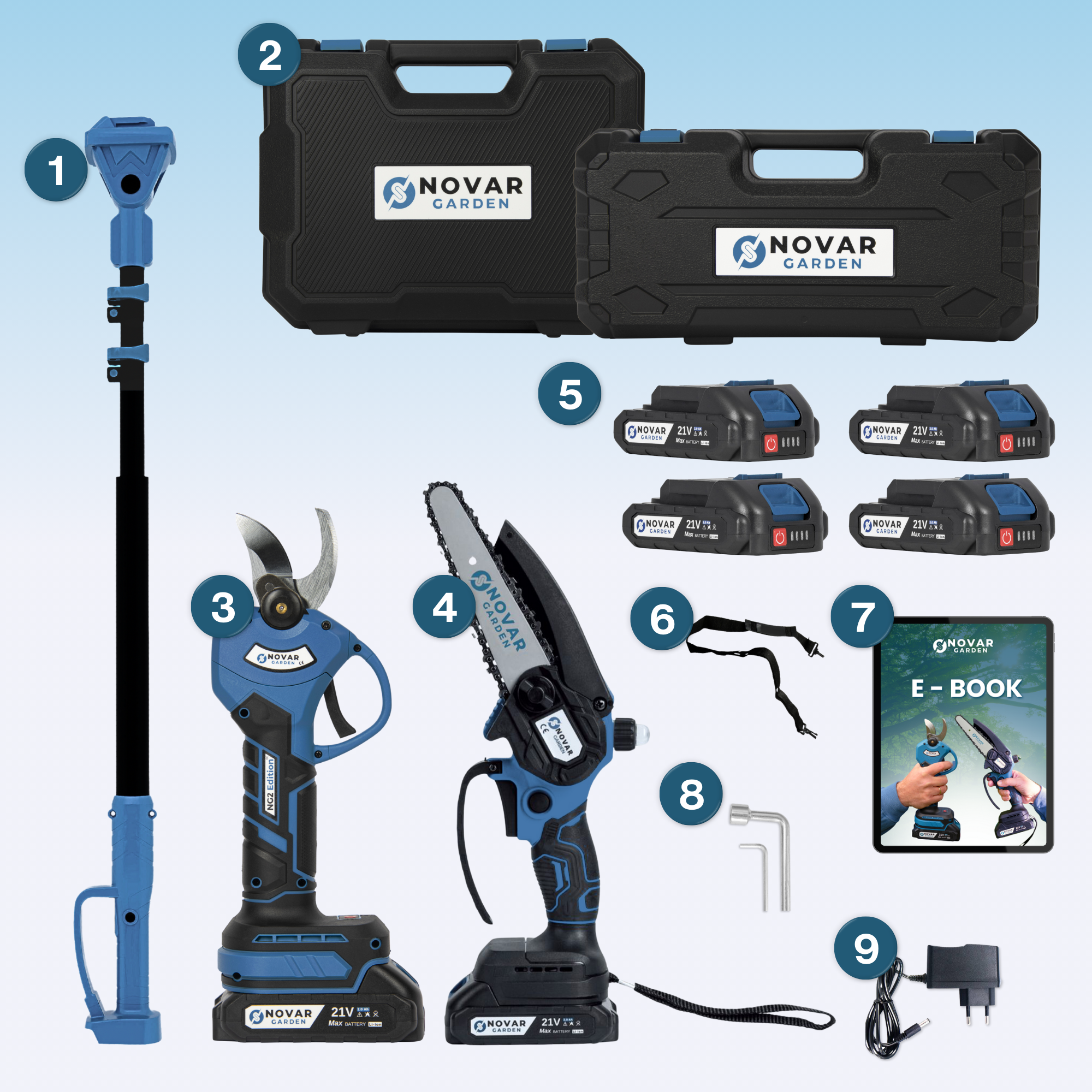 NovarGarden® Telescopisch Snoeien Bundel NG2 - Incl. Koffer & 4 Accu's